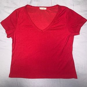 Red V-Neck Cropped T-Shirt